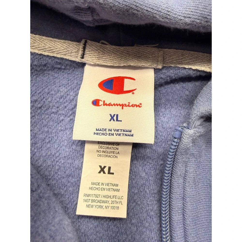 Champion USA Athletic Full Zip Cropped Hoodie Blue Fleece Sweatshirt Womens XL